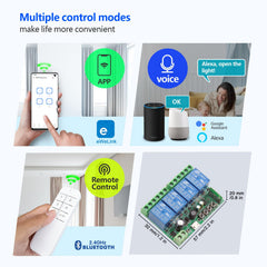 SWITNEX 4 Channels WiFi Smart Switch, DC 5V 12V 24V 36V Passive Output Relay Module Ewelink APP WiFi Control Compatible with Alexa/Google Home, Inching/Self-Locking Switch