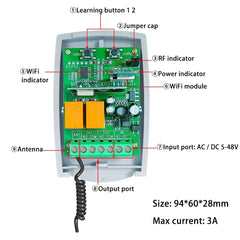 SWITNEX Tuya WiFi RF 433MHz Smart Garage Sliding Door Gate Opener Controller Wireless DC AC 12V 24V Switch,Rolling Code Support