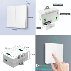 SWITNEX Wireless Kinetic Light Switch Wall Panel RF Safety Control and 10A Relay Receiver Controller with Fuse, No Wiring No Battery Self-generating