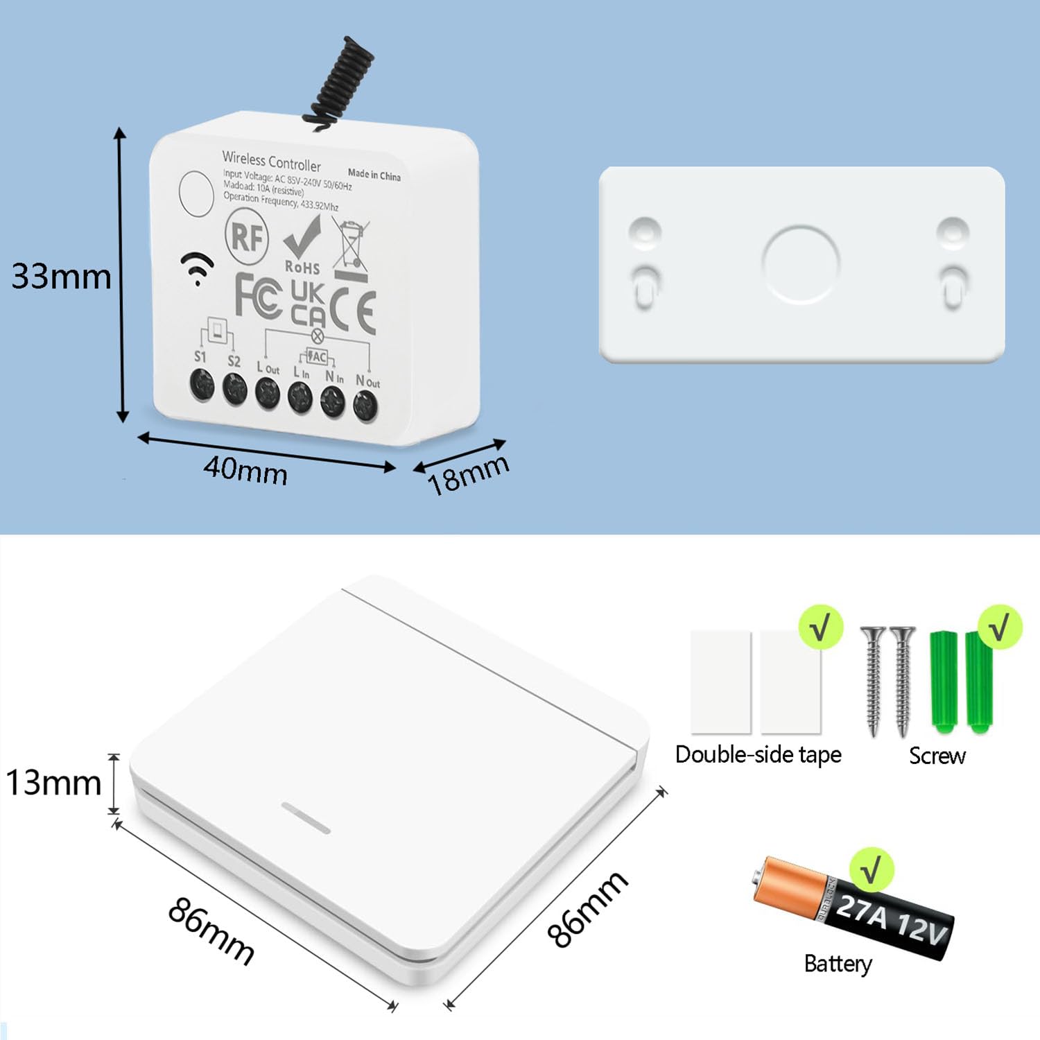 AENTIA 433MHz Wireless Light Switch 10A - View 8