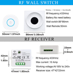 SWITNEX Wireless Light Switch Kit,No Wiring No need Battery wall switch,Easy to Install, AC 210V to 240V 10Amp 2000W Mini Receiver Remote ON Off Switches for Lights Lamps Fans Appliances