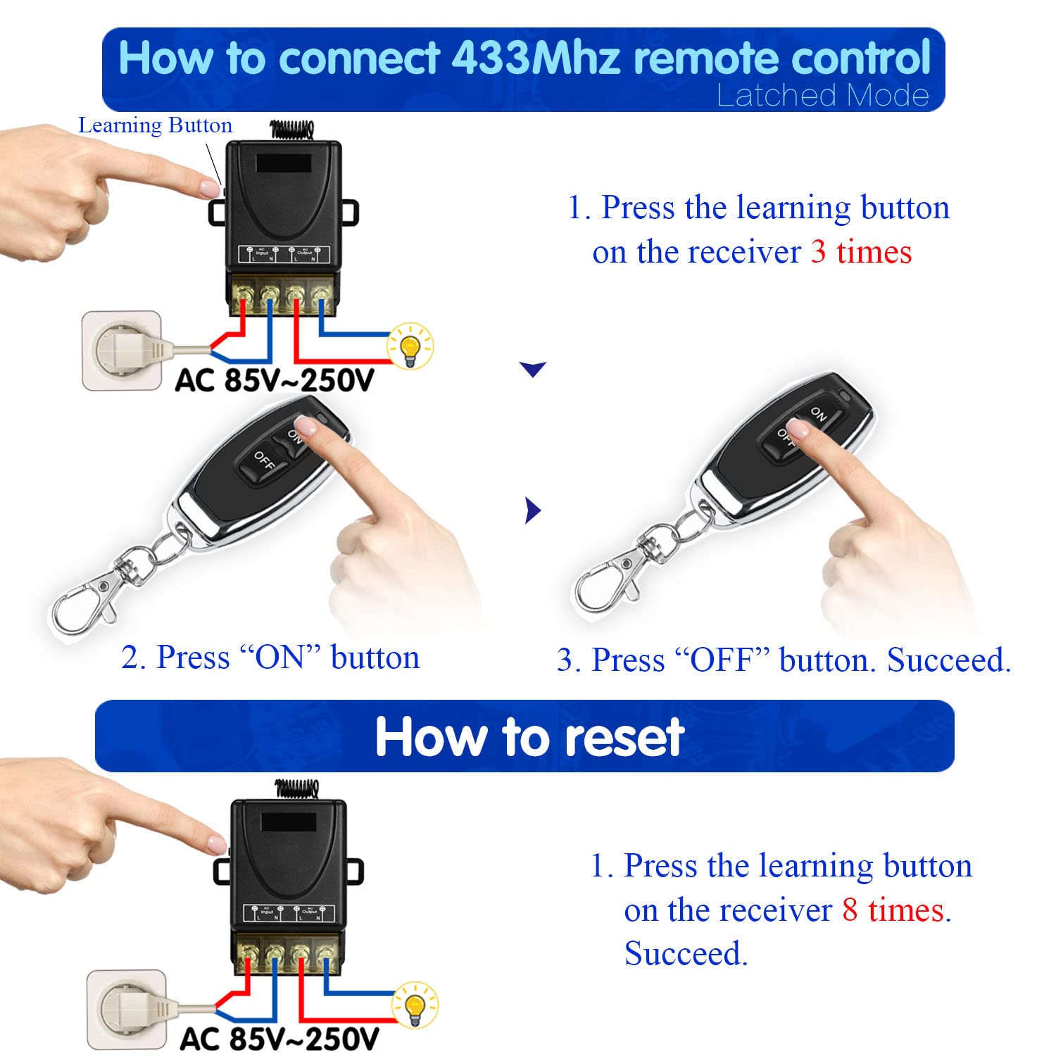 AENTIA 433MHz Remote Control Switch 40A AC110V - View 7