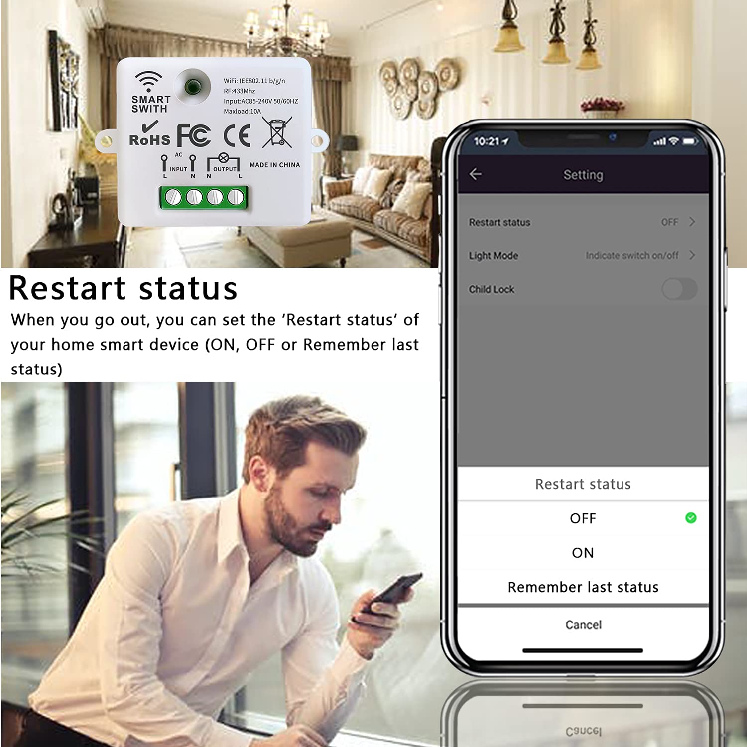 AENTIA WiFi Relay Remote Switch 10A - View 3