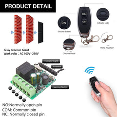 SWITNEX Wireless Remote Control Switch 433Mhz 220V 230V 240V 1 Channel Radio Control Relay Receiver with 4 Transmitters Keyfobs Potential-Free Contacts Relay Controller