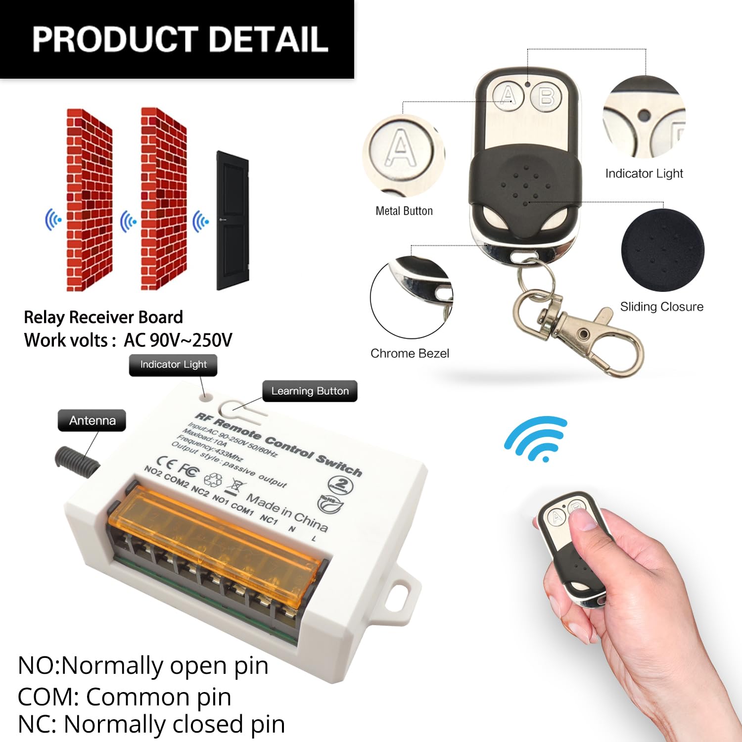 AENTIA 433MHz Relay Remote Switch 10A 2CH AC110V - View 7