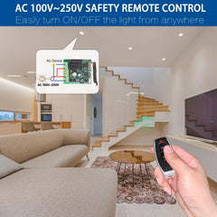 SWITNEX Wireless Remote Control Switch 433Mhz 220V 230V 240V 1 Channel Radio Control Relay Receiver with 4 Transmitters Keyfobs Potential-Free Contacts Relay Controller