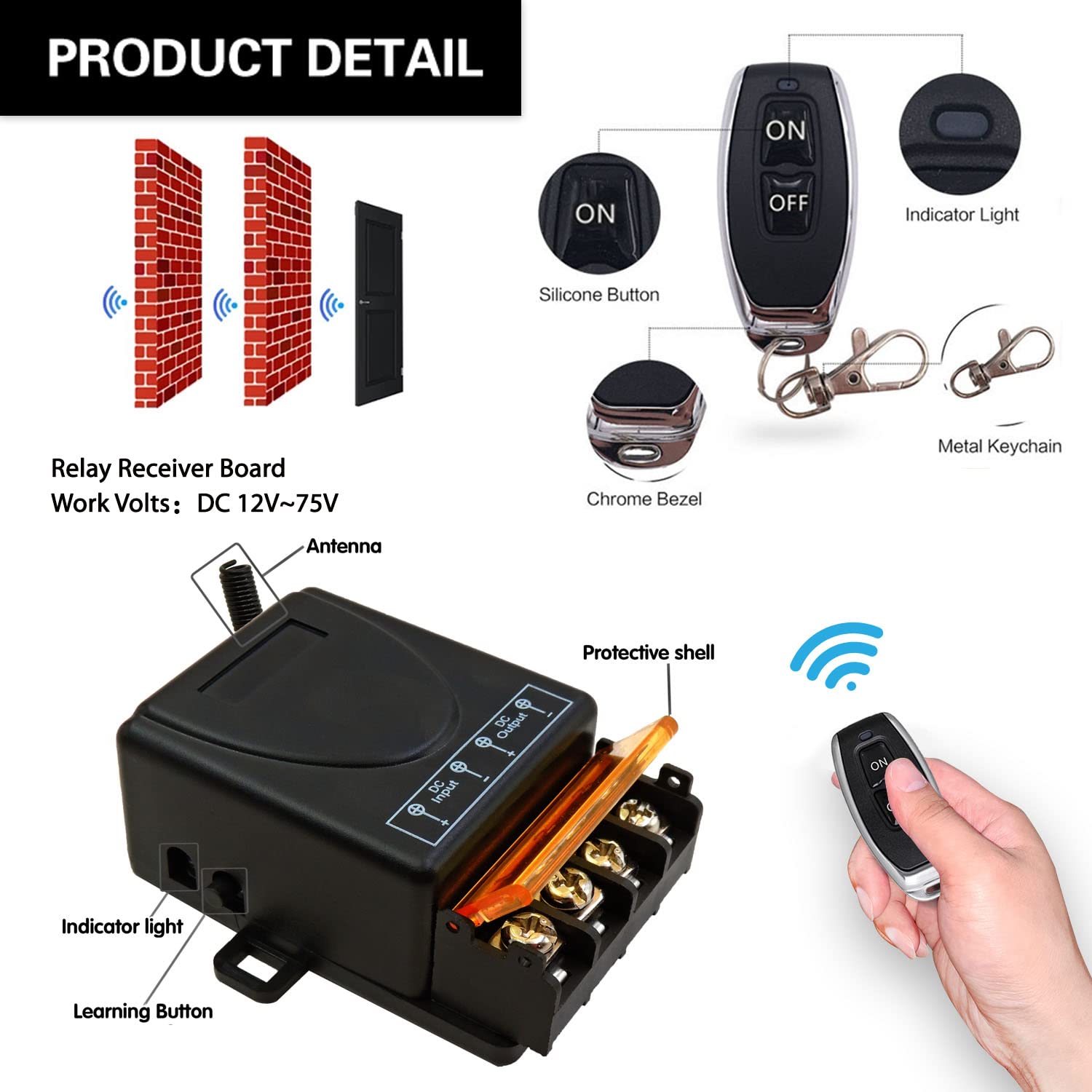 AENTIA 433MHz Remote Control Switch 40A DC12V - View 7