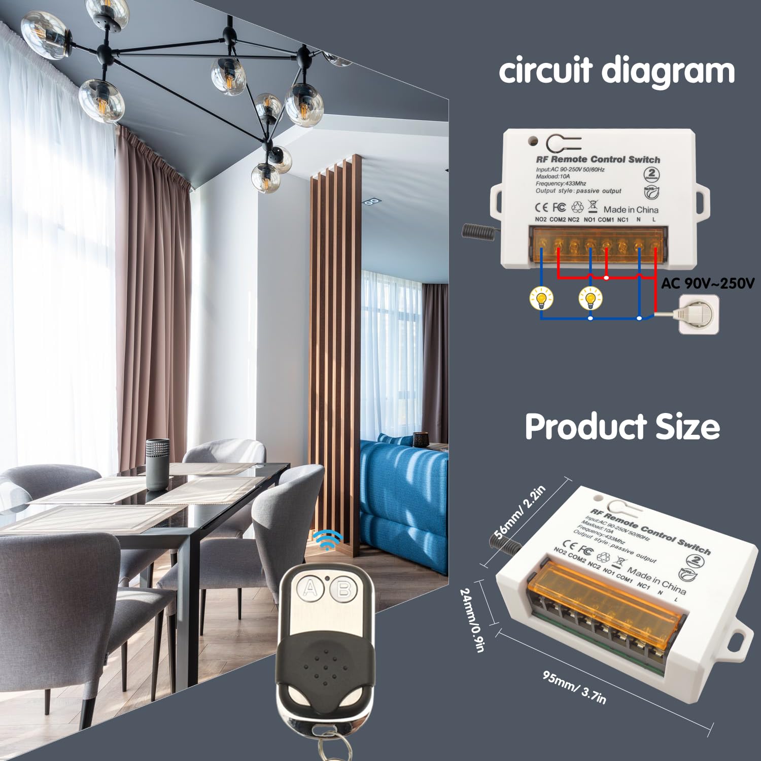AENTIA 433MHz Relay Remote Switch 10A 2CH AC110V - View 3