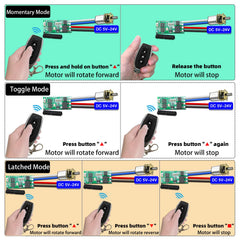 SWITNEX Mini Wireless 12V DC Motor Remote Control Switch, Micro DC 5V~24V 1A Receiver Controller, Radio Control Motor Move Forward and Reverse for Micro DC Motor Electric Lock DIY Science Toys RC Boat