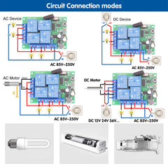 SWITNEX Universal Wireless Remote Control Switch AC 240V 230V 220V 10A 4 Channels RF Relay Receiver Board with 2 Transmitters for Motor Garage Door Light Electric Cylindern