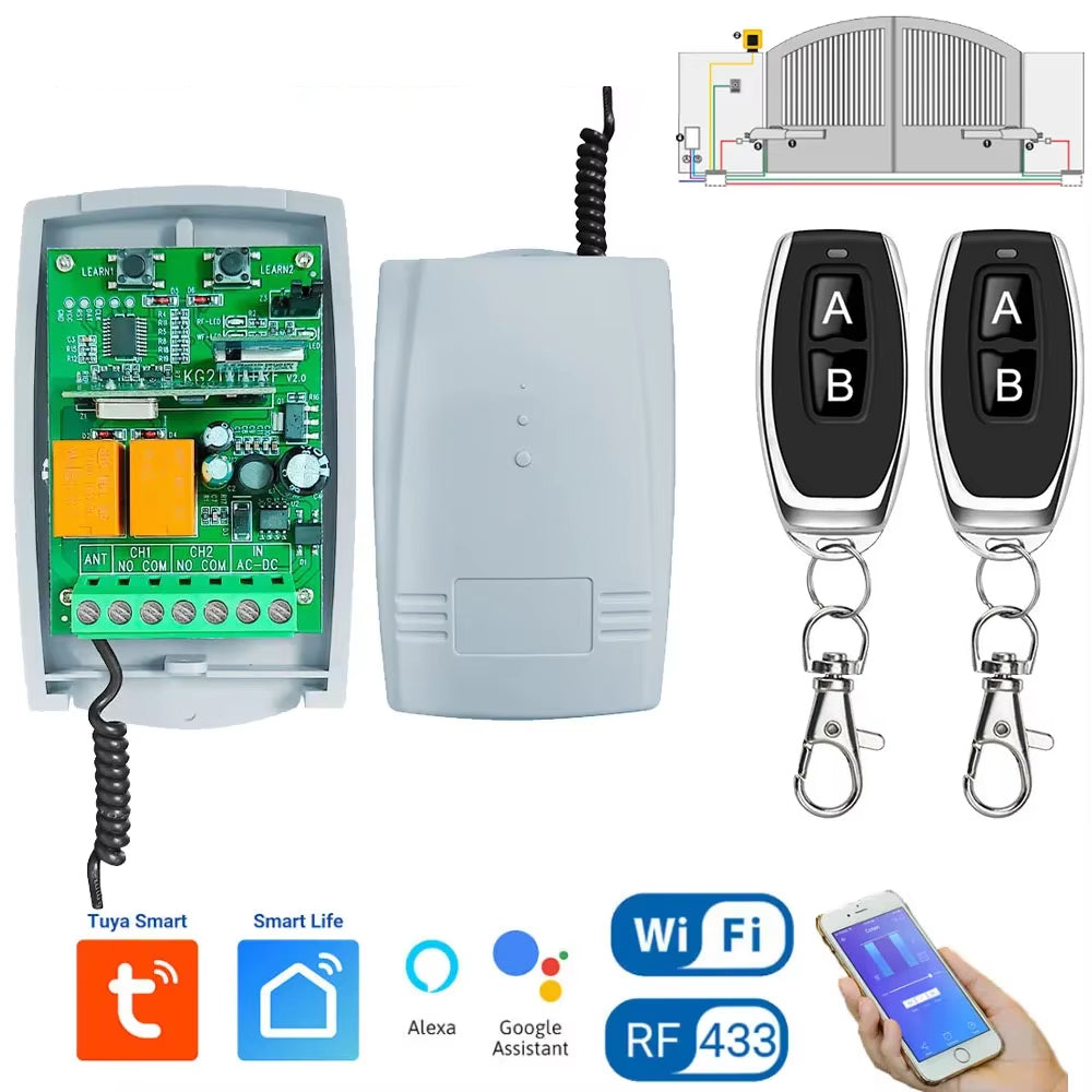 SWITNEX Tuya WiFi RF 433MHz Smart Garage Sliding Door Gate Opener Controller Wireless DC AC 12V 24V Switch,Rolling Code Support