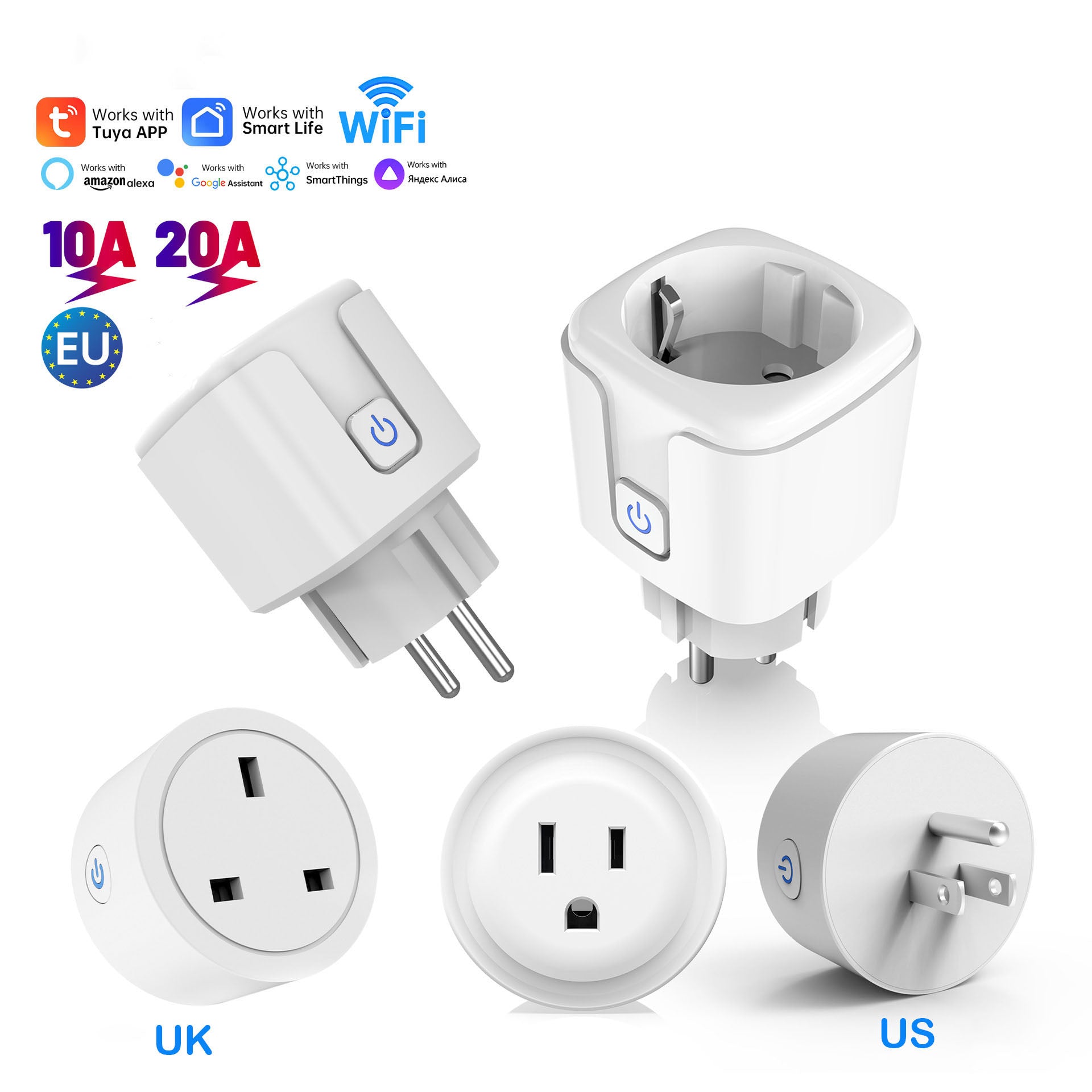SwitnexTuya WiFi+Bluetooth Smart Plug, European/British/American/Japanese Standard, Works with App Remote Control