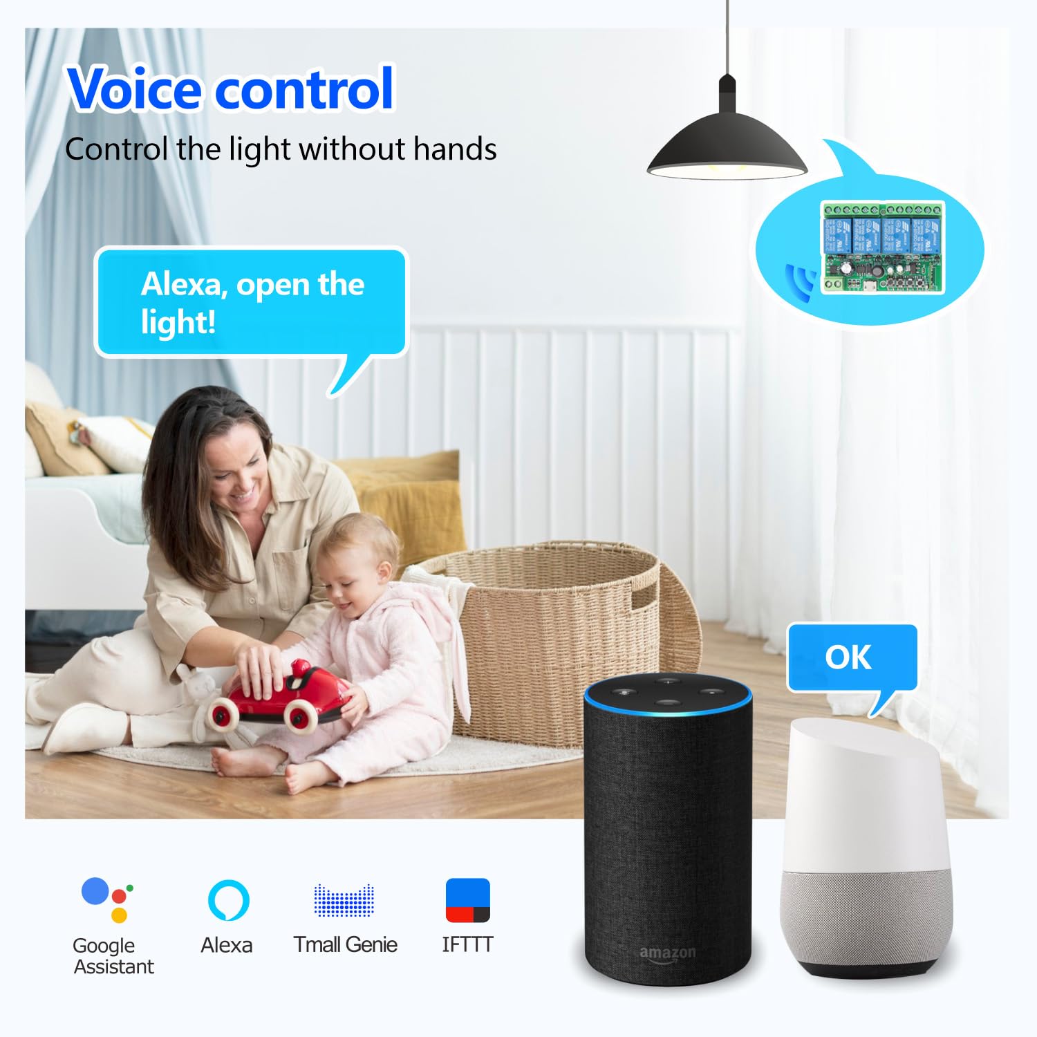 SWITNEX 4 Channels WiFi Smart Switch, DC 5V 12V 24V 36V Passive Output Relay Module Ewelink APP WiFi Control Compatible with Alexa/Google Home, Inching/Self-Locking Switch