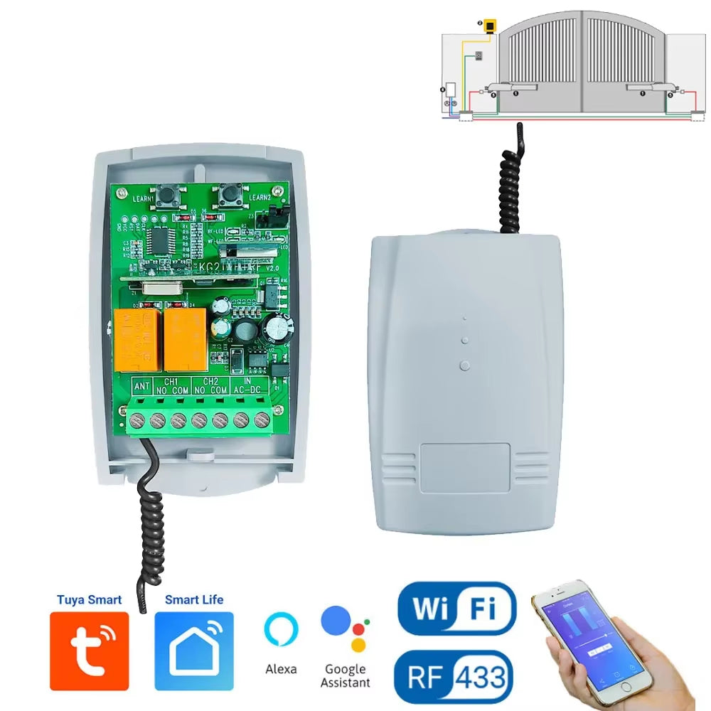 SWITNEX Tuya WiFi RF 433MHz Smart Garage Sliding Door Gate Opener Controller Wireless DC AC 12V 24V Switch,Rolling Code Support