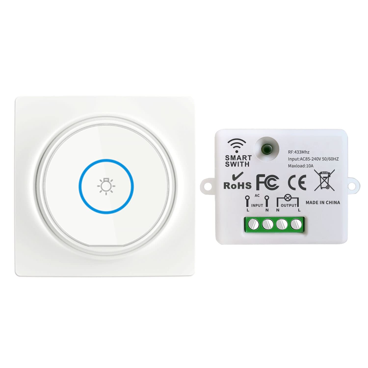 SWITNEX Wireless Light Switch Kit,No Wiring No need Battery wall switch,Easy to Install, AC 210V to 240V 10Amp 2000W Mini Receiver Remote ON Off Switches for Lights Lamps Fans Appliances