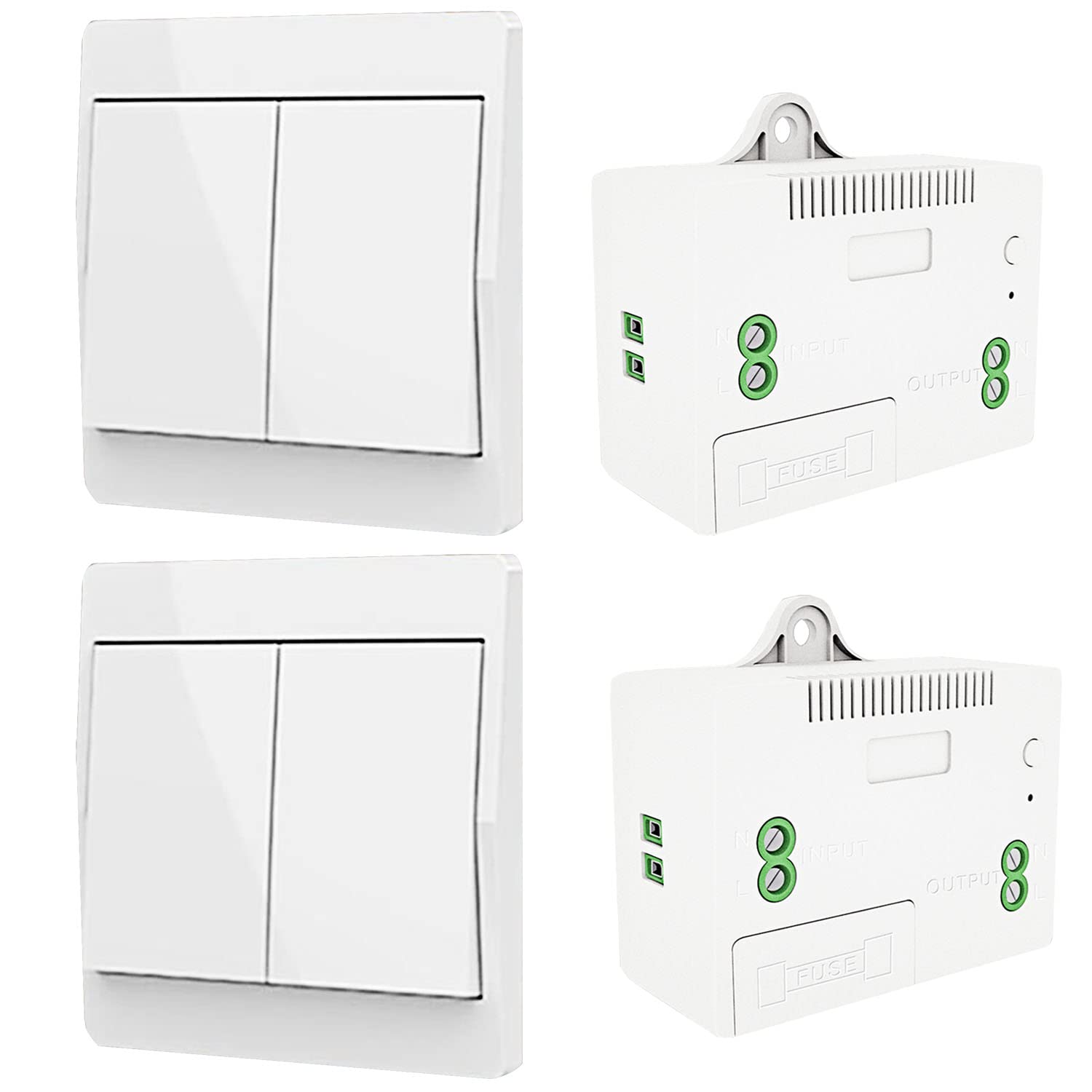 SWITNEX Wireless Kinetic Light Switch Radio Frequency Safety Switch and 1000W Relay Receiver Controller with Fuse, No Battery Self-generating Switch