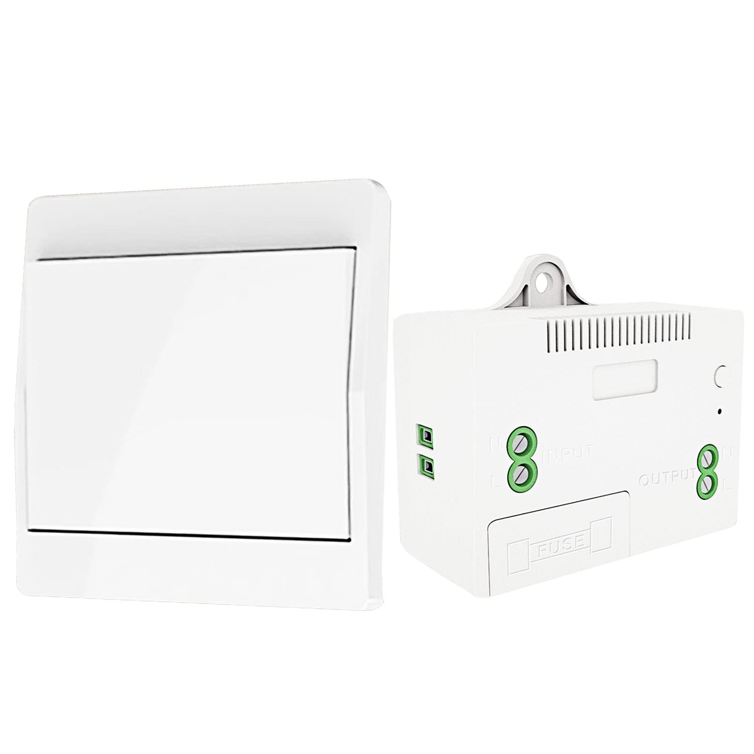 SWITNEX Wireless Kinetic Light Switch Radio Frequency Safety Switch and 1000W Relay Receiver Controller with Fuse, No Battery Self-generating Switch