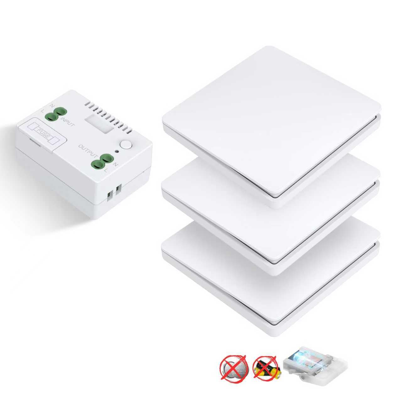 SWITNEX Kinetic Wireless Switch Kit, Self Powered Wireless Switches for Light,IP66 Waterproof No Wiring Wireless Remote RF Wall switch Lighting Fixtures Battery Free