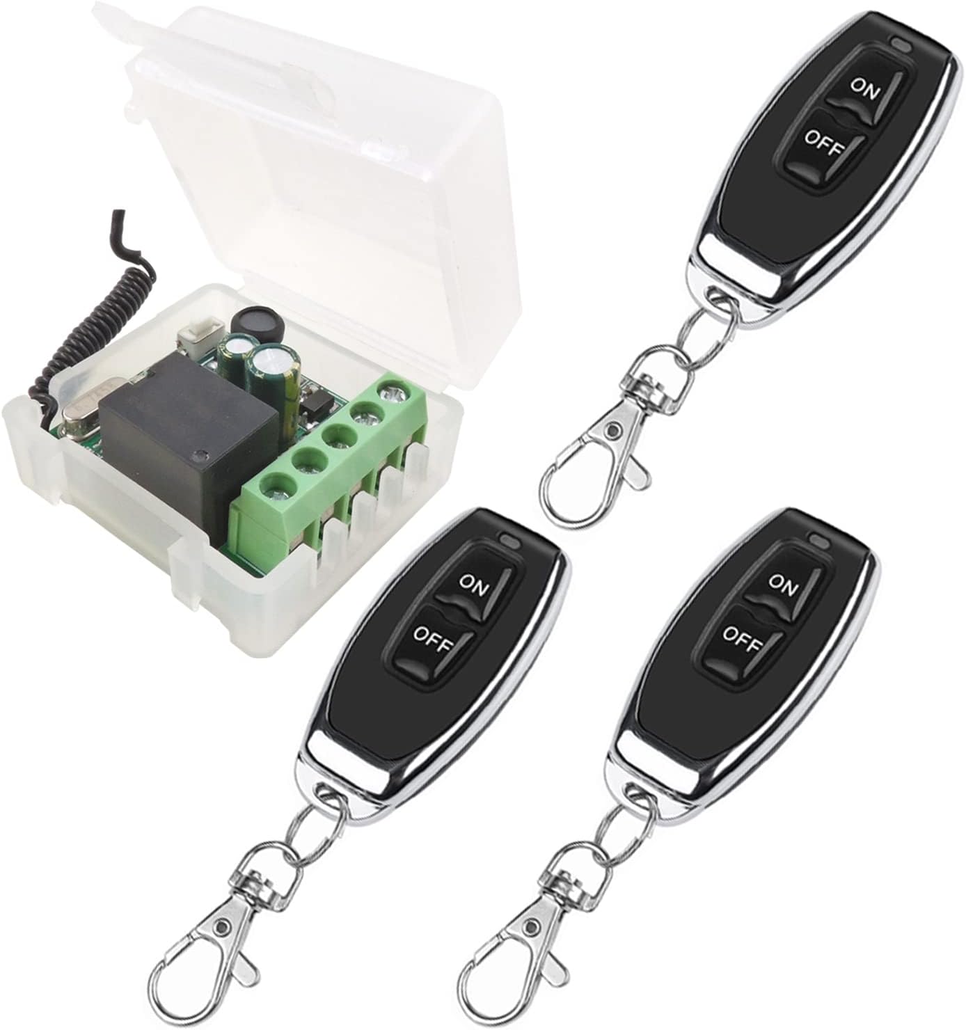 SWITNEX Wireless Remote Control Switch 433Mhz 220V 230V 240V 1 Channel Radio Control Relay Receiver with 4 Transmitters Keyfobs Potential-Free Contacts Relay Controller