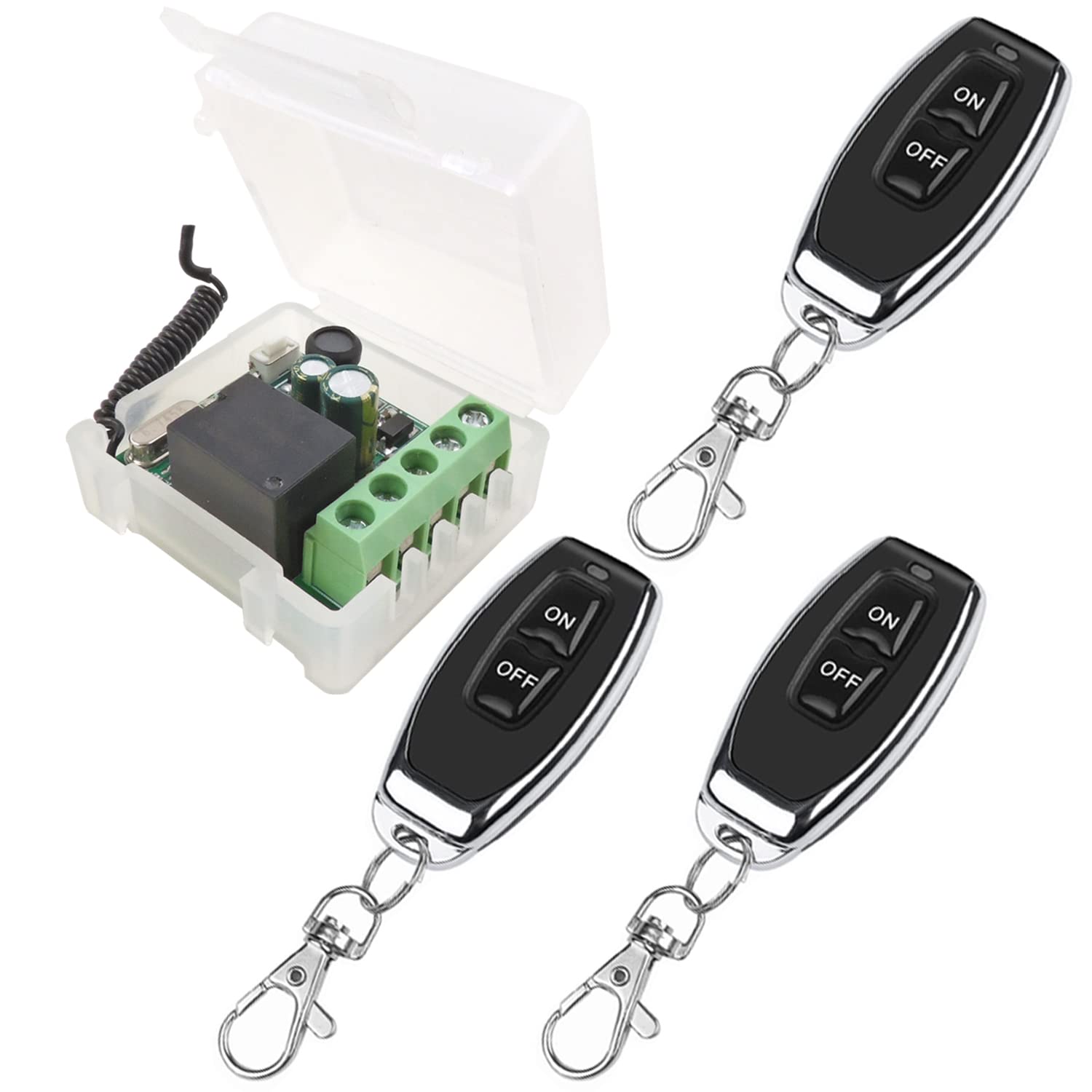 SWITNEX Wireless Remote Control Switch 433Mhz 220V 230V 240V 1 Channel Radio Control Relay Receiver with 4 Transmitters Keyfobs Potential-Free Contacts Relay Controller