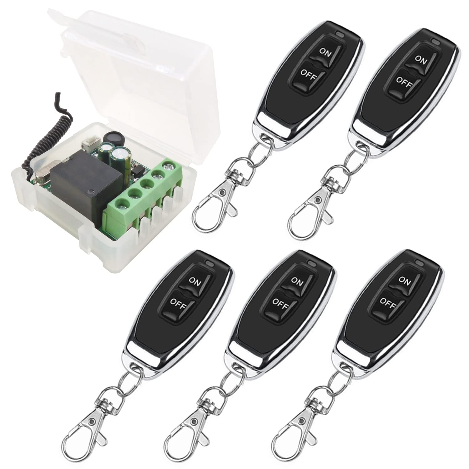 SWITNEX Wireless Remote Control Switch 433Mhz 220V 230V 240V 1 Channel Radio Control Relay Receiver with 4 Transmitters Keyfobs Potential-Free Contacts Relay Controller