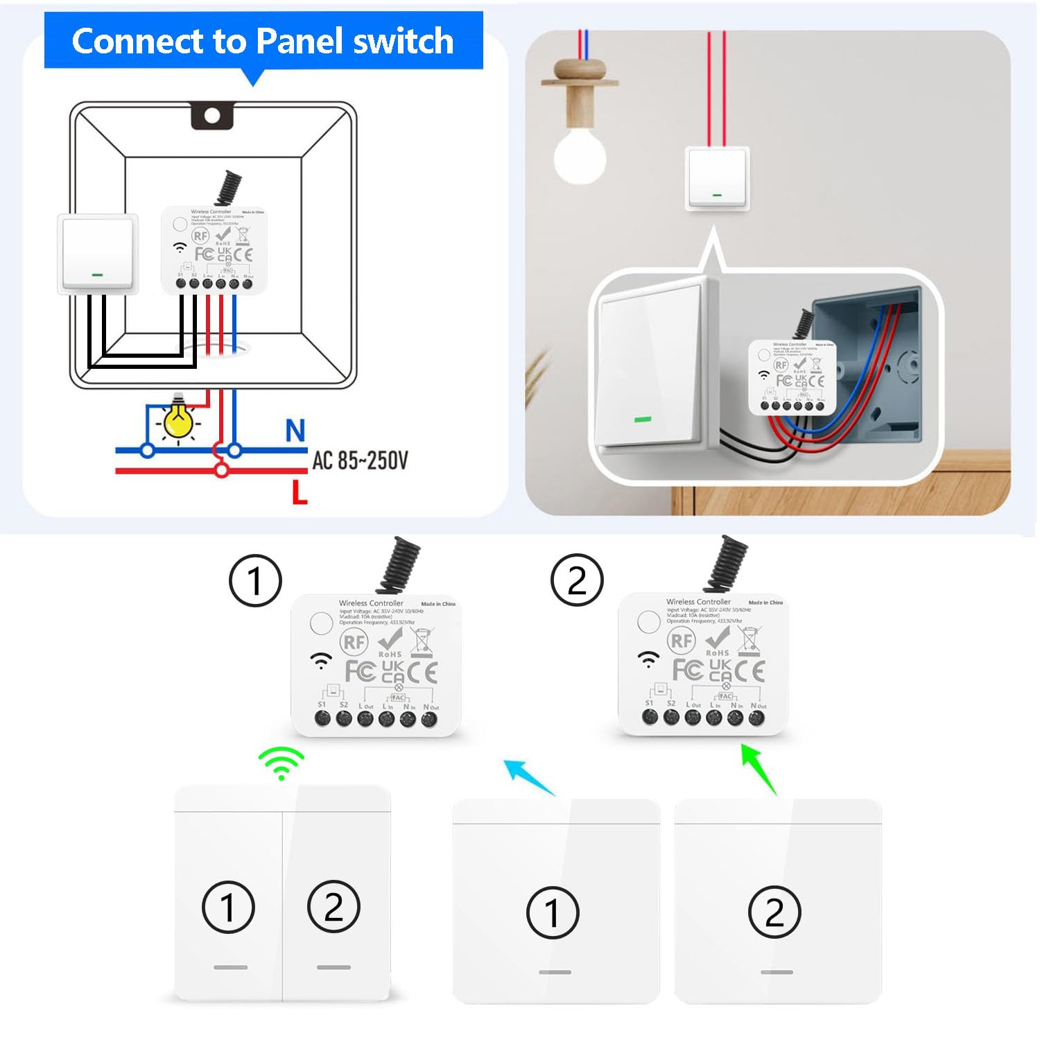 AENTIA 433MHz Wireless Light Switch 10A - View 3