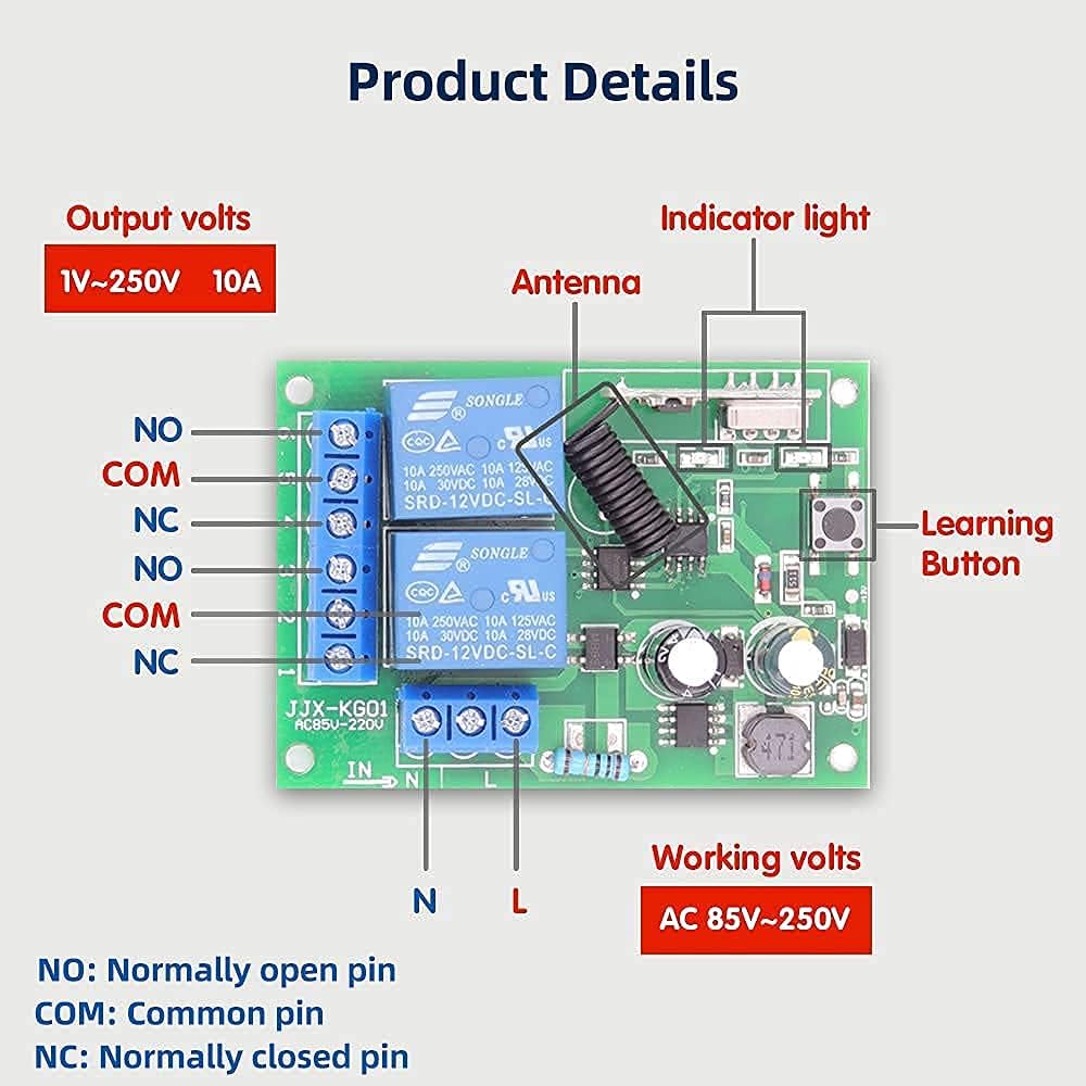 AENTIA 433MHz Motor Remote Controller 10A 2CH AC110V - View 6