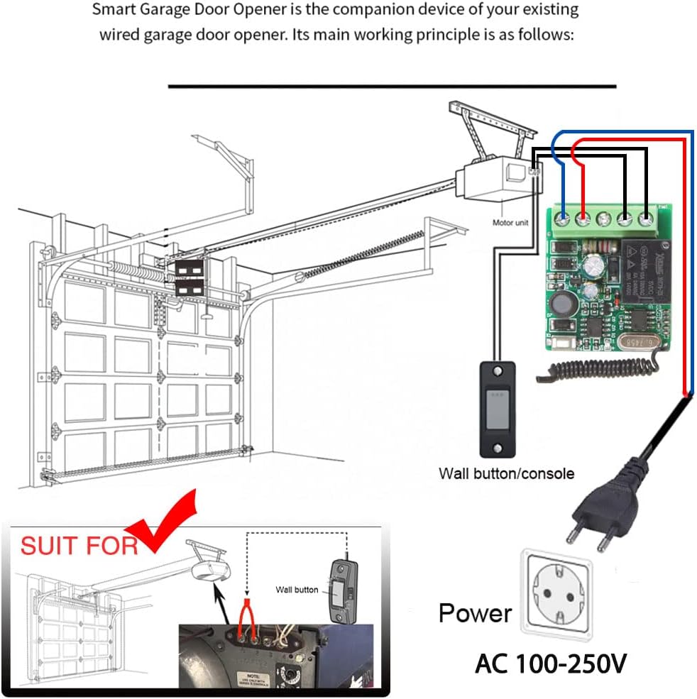 SWITNEX Wireless Remote Control Switch 433Mhz 220V 230V 240V 1 Channel Radio Control Relay Receiver with 4 Transmitters Keyfobs Potential-Free Contacts Relay Controller