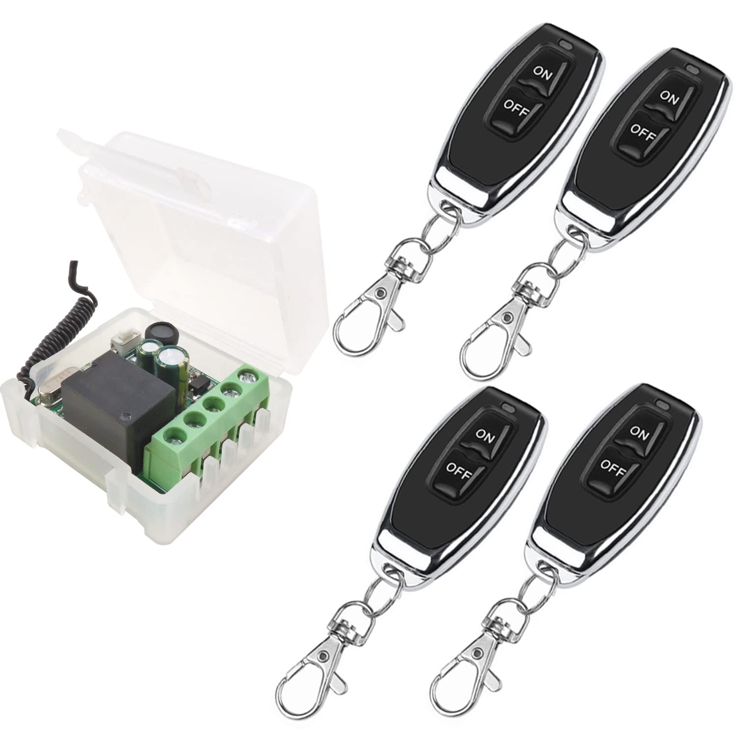 SWITNEX Wireless Remote Control Switch 433Mhz 220V 230V 240V 1 Channel Radio Control Relay Receiver with 4 Transmitters Keyfobs Potential-Free Contacts Relay Controller