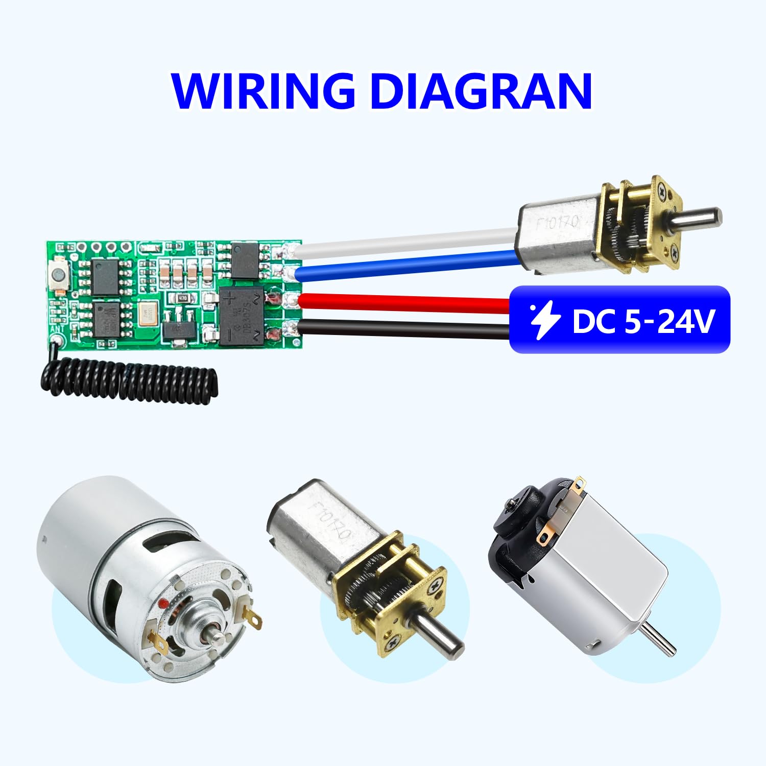 SWITNEX Mini Wireless 12V DC Motor Remote Control Switch, Micro DC 5V~24V 1A Receiver Controller, Radio Control Motor Move Forward and Reverse for Micro DC Motor Electric Lock DIY Science Toys RC Boat