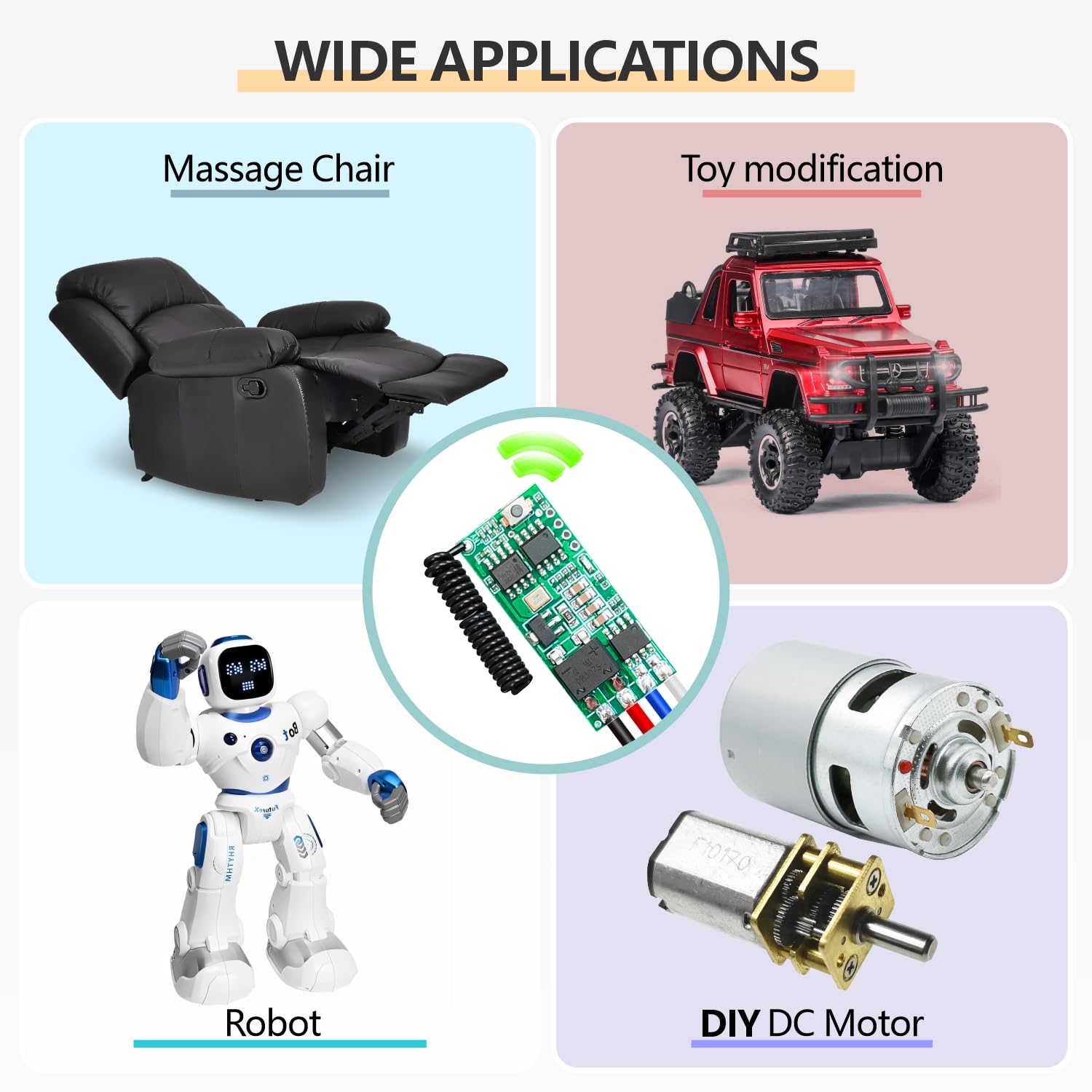 SWITNEX Mini Wireless 12V DC Motor Remote Control Switch, Micro DC 5V~24V 1A Receiver Controller, Radio Control Motor Move Forward and Reverse for Micro DC Motor Electric Lock DIY Science Toys RC Boat