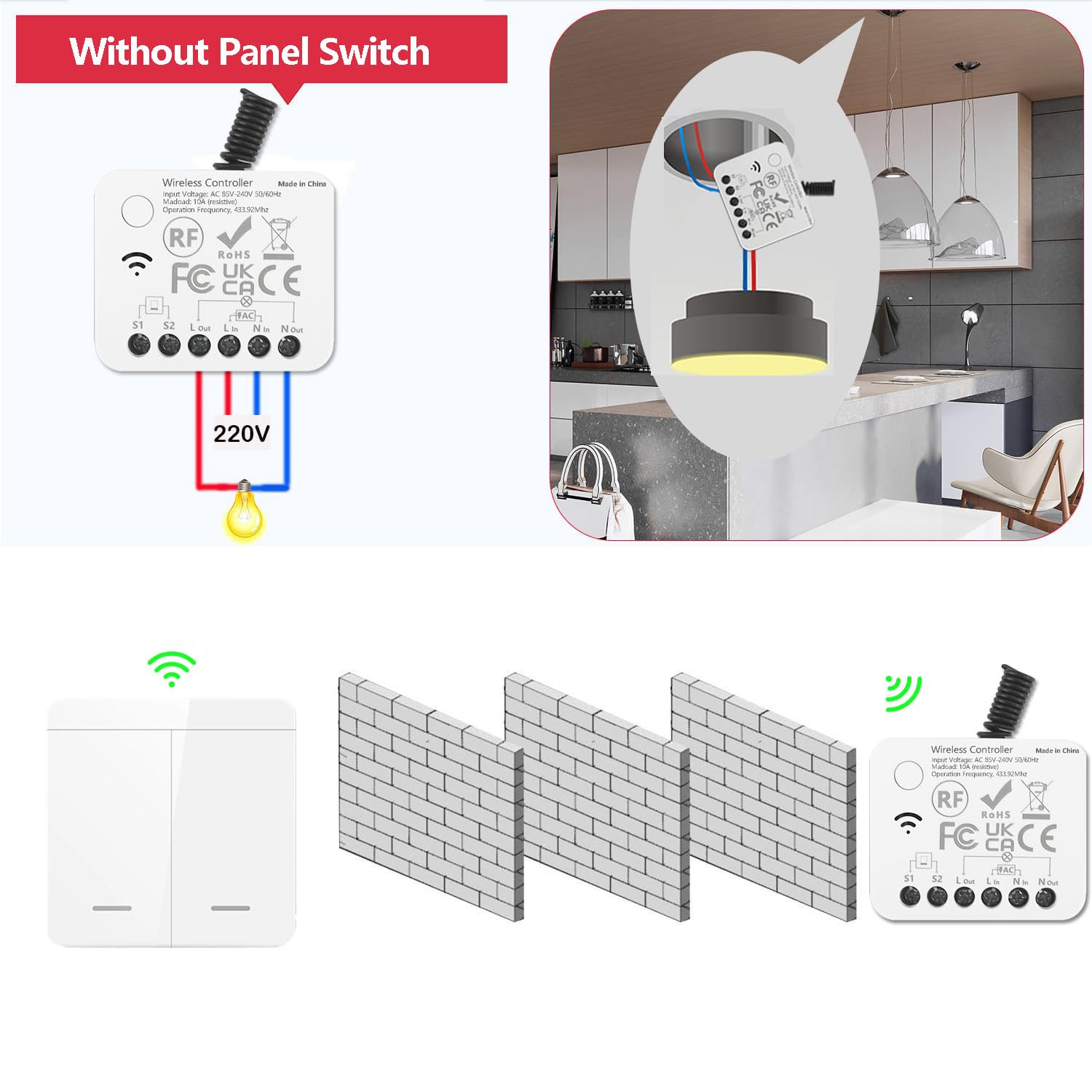 AENTIA 433MHz Wireless Light Switch 10A - View 6