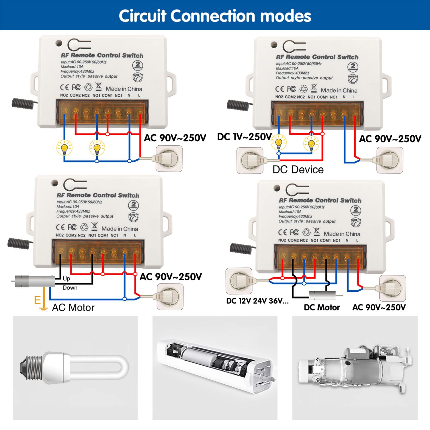 AENTIA 433MHz Relay Remote Switch 10A 2CH AC110V - View 4