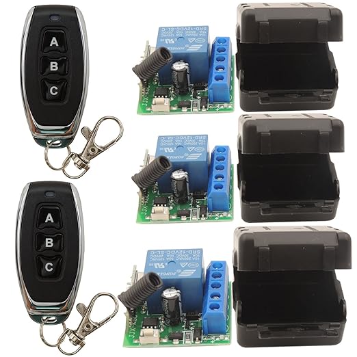 Wireless Remote Control Switch 433Mhz 5V 12V 24V 1 Channel Radio Control Relay Receiver with 5 Transmitters keyfobs Potential-Free Contacts Relay Controller