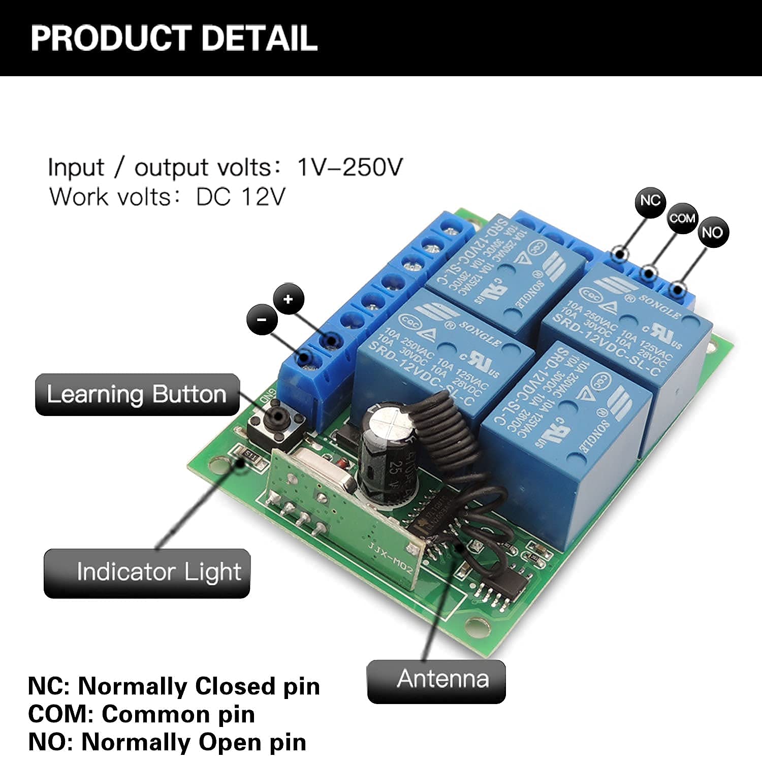 AENTIA 433MHz Motor Remote Controller 4CH DC12V - View 8