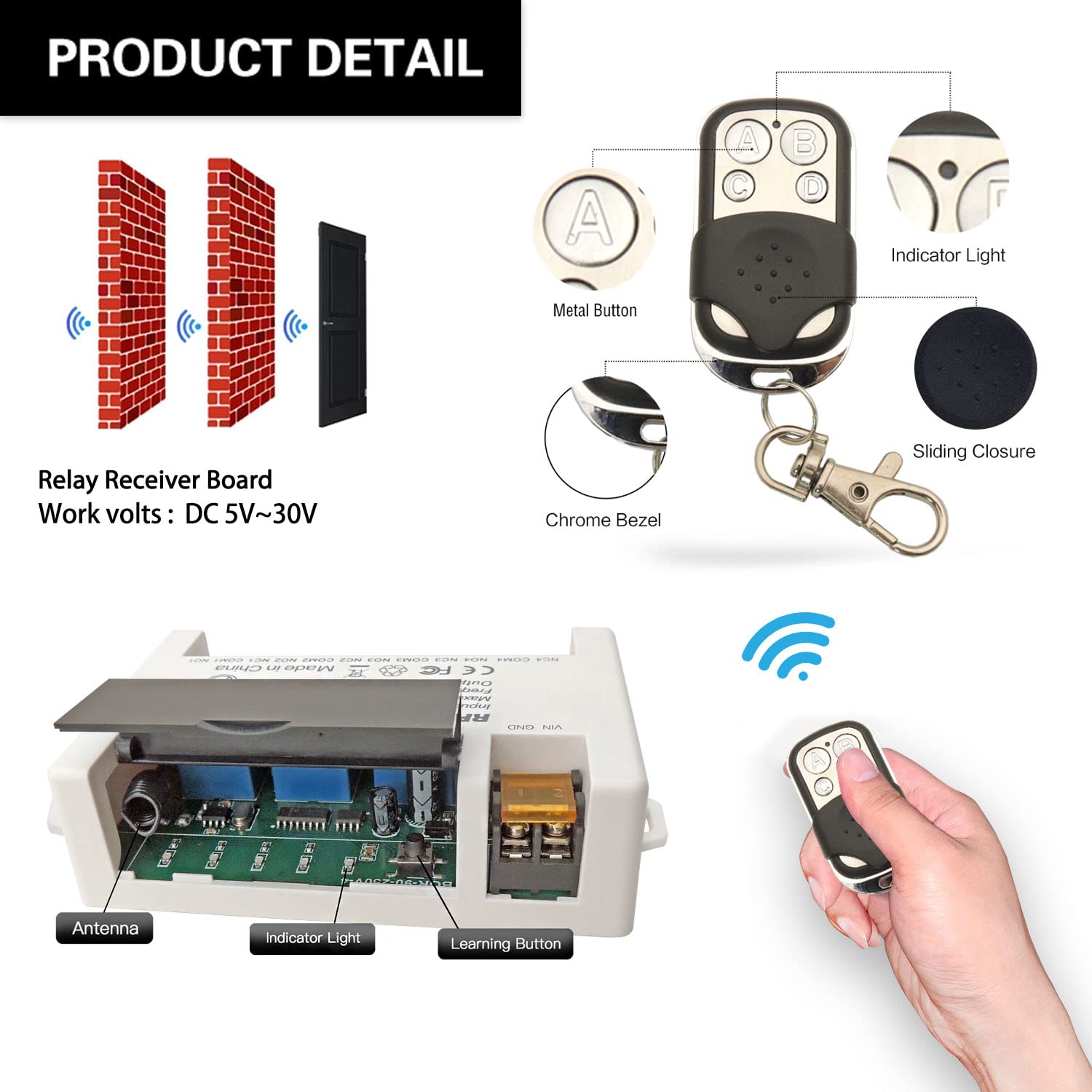 AENTIA 433MHz Relay Remote Switch 10A 4CH DC5V - View 7