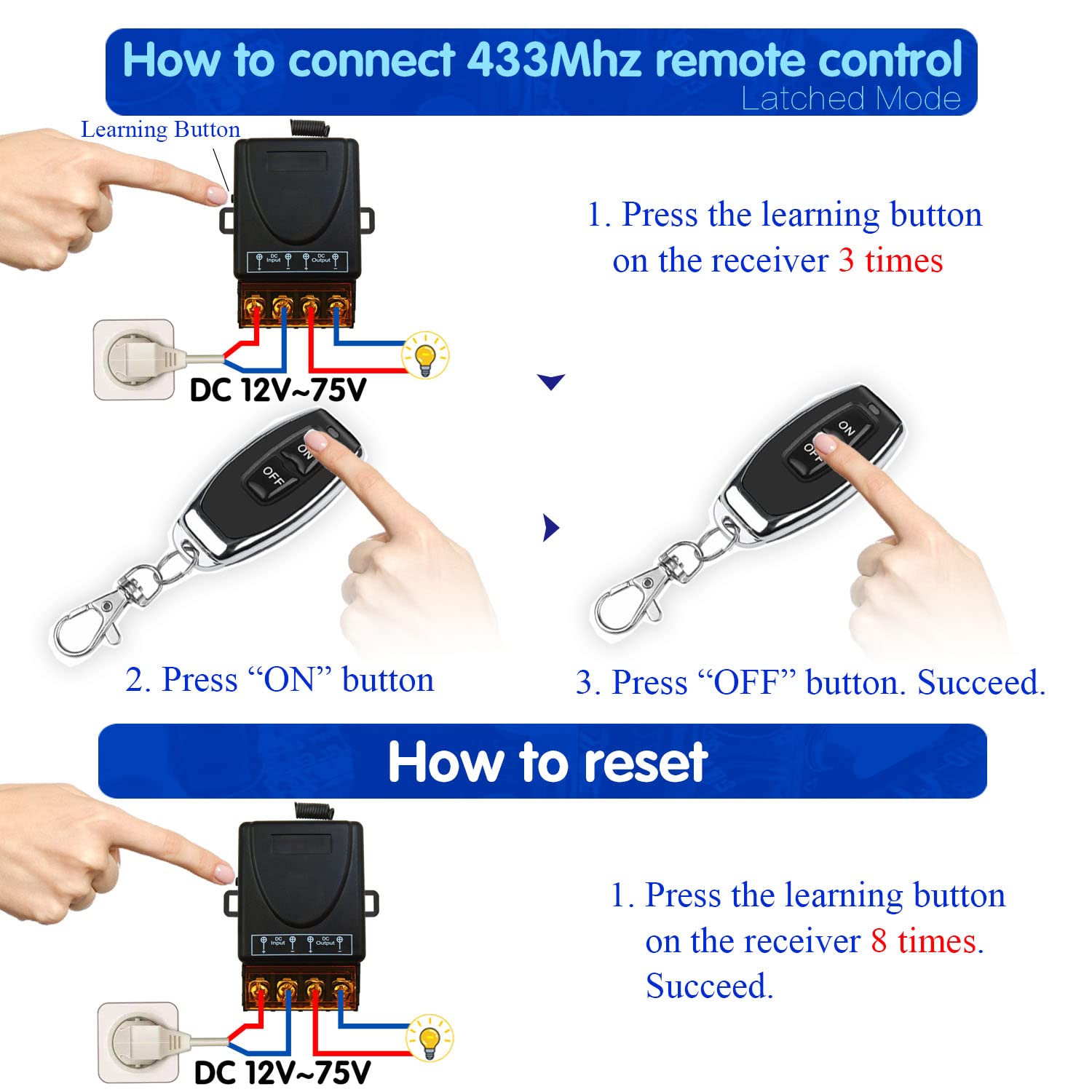 AENTIA 433MHz Remote Control Switch 40A DC12V - View 8
