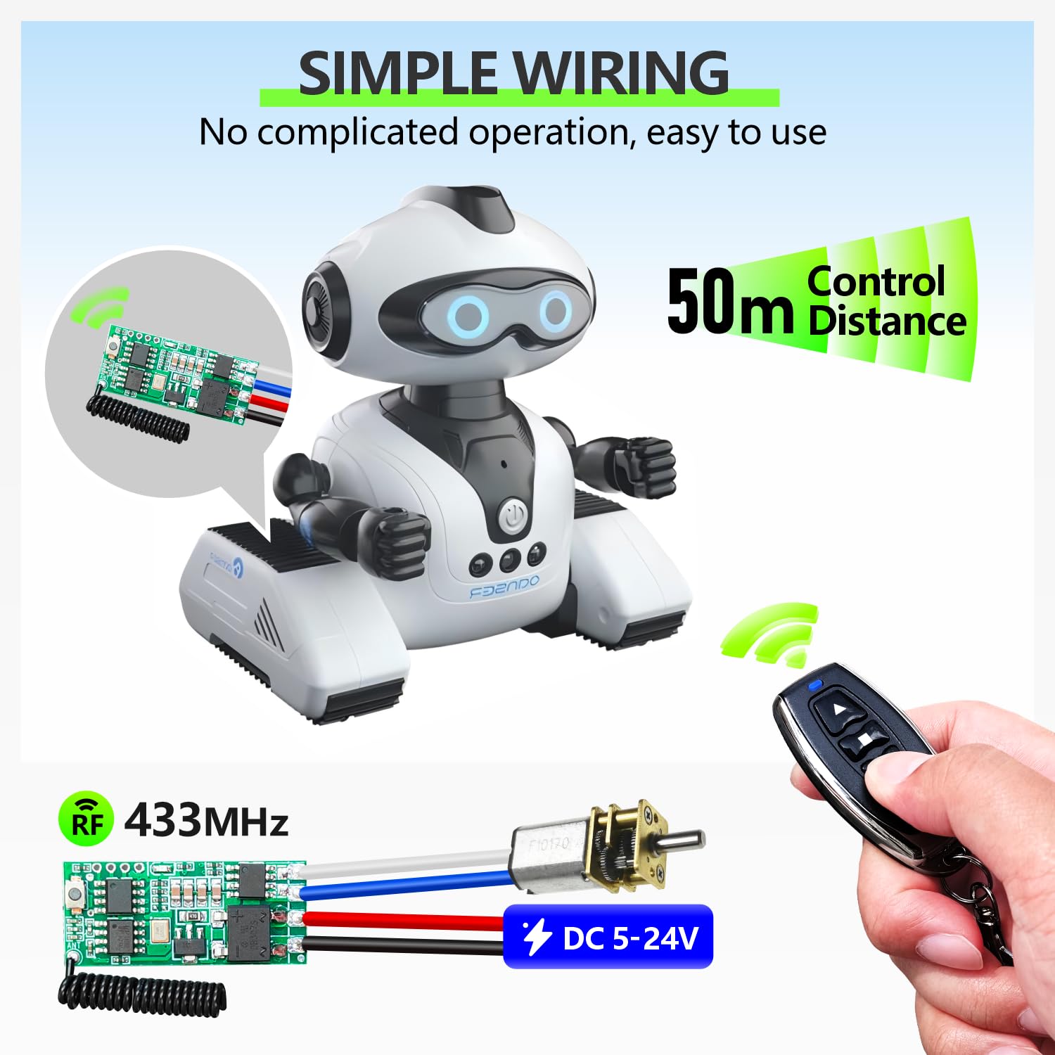 SWITNEX Mini Wireless 12V DC Motor Remote Control Switch, Micro DC 5V~24V 1A Receiver Controller, Radio Control Motor Move Forward and Reverse for Micro DC Motor Electric Lock DIY Science Toys RC Boat
