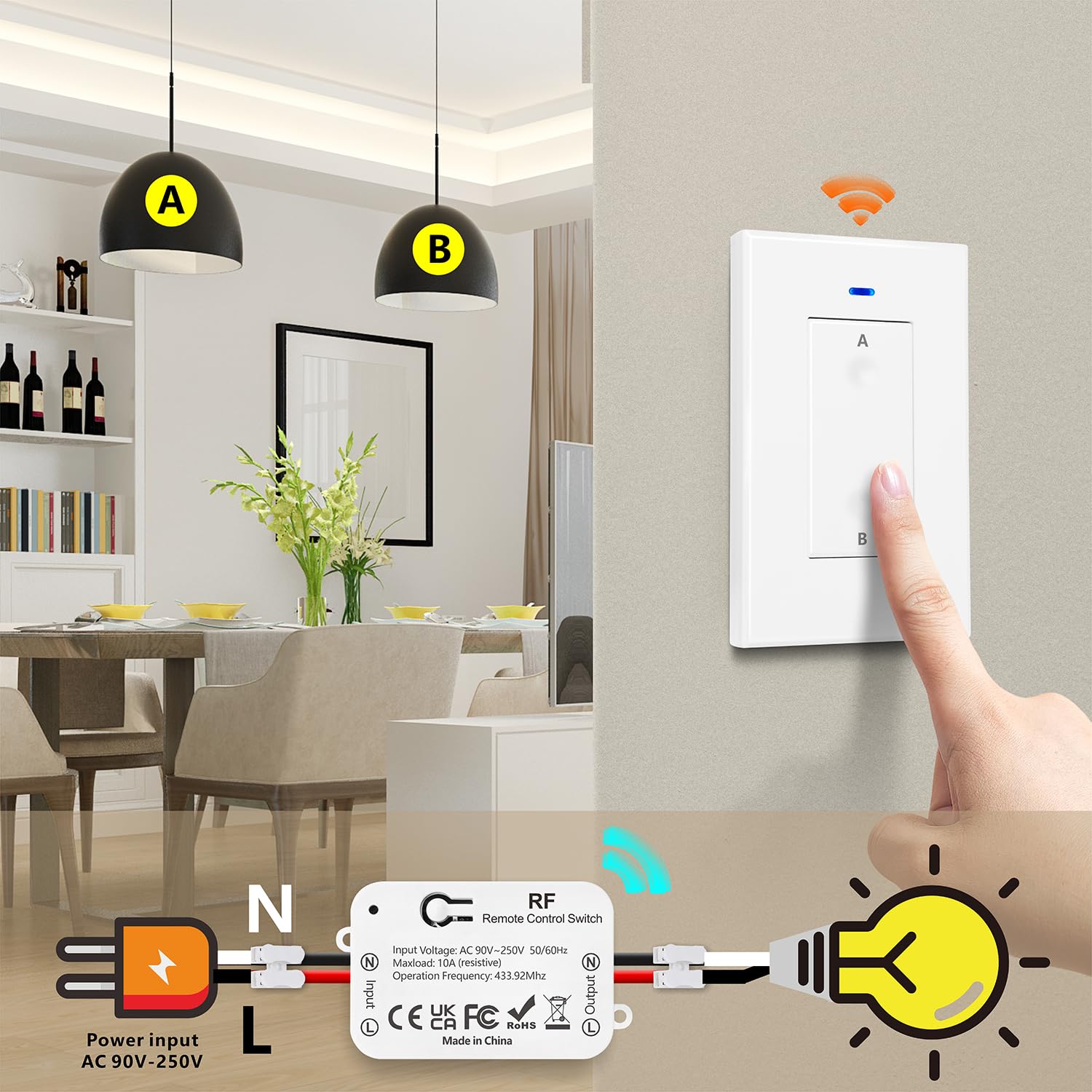 AENTIA 433MHz Wireless Light Switch 1CH AC110V - View 4