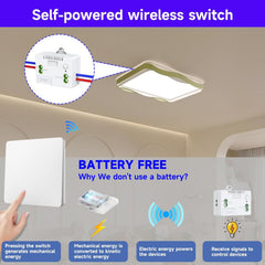 SWITNEX Kinetic Wireless Switch Kit, Self Powered Wireless Switches for Light,IP66 Waterproof No Wiring Wireless Remote RF Wall switch Lighting Fixtures Battery Free