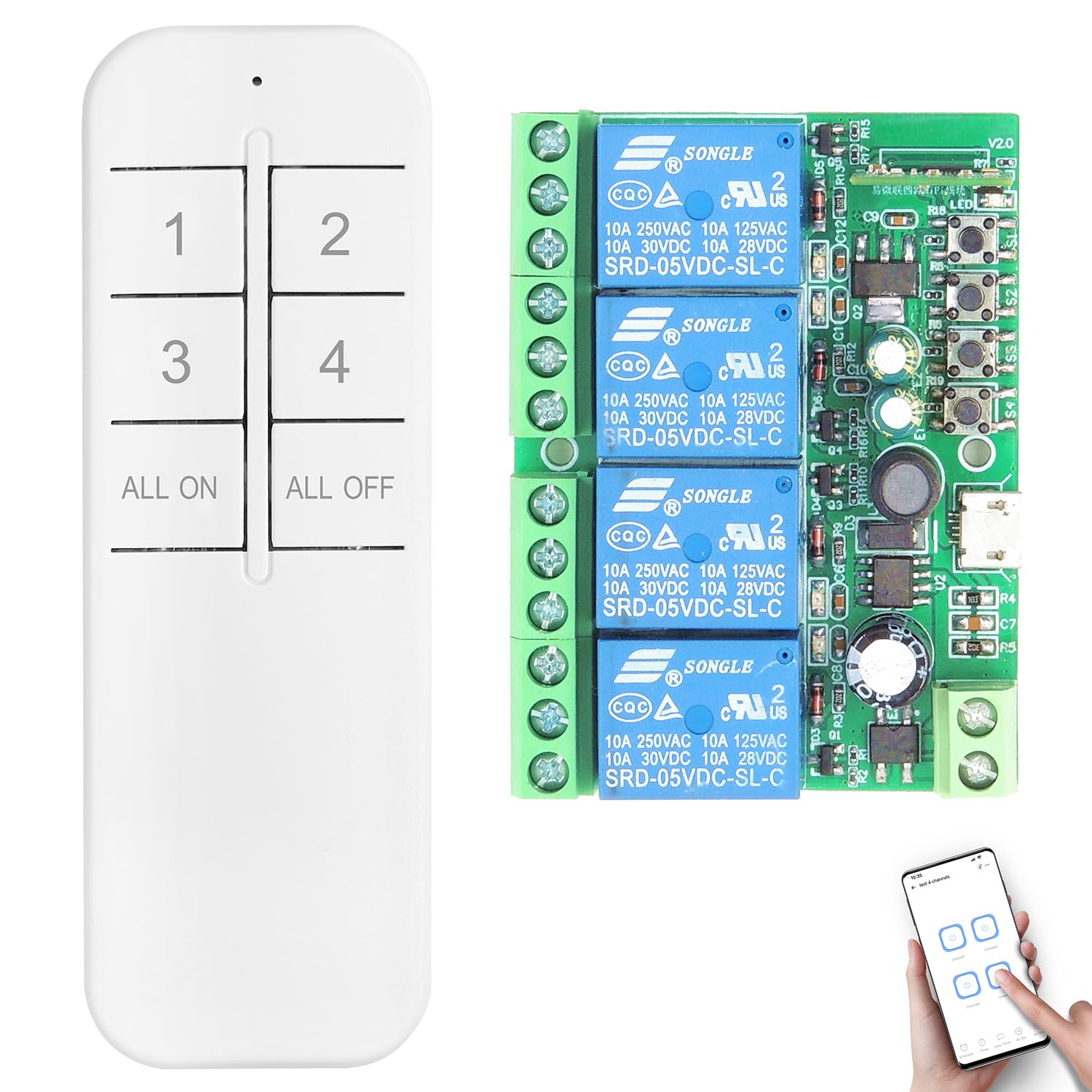 SWITNEX 4 Channels WiFi Smart Switch, DC 5V 12V 24V 36V Passive Output Relay Module Ewelink APP WiFi Control Compatible with Alexa/Google Home, Inching/Self-Locking Switch