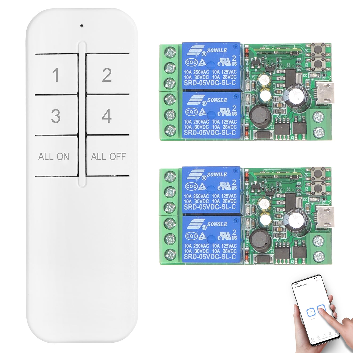 SWITNEX 4 Channels WiFi Smart Switch, DC 5V 12V 24V 36V Passive Output Relay Module Ewelink APP WiFi Control Compatible with Alexa/Google Home, Inching/Self-Locking Switch